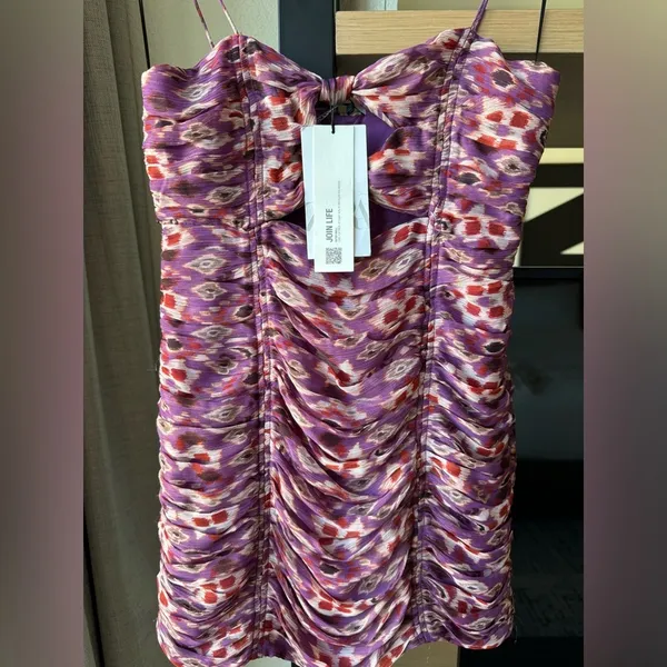 NWT Zara purple printed mini dress with ruching small summer - Image 5