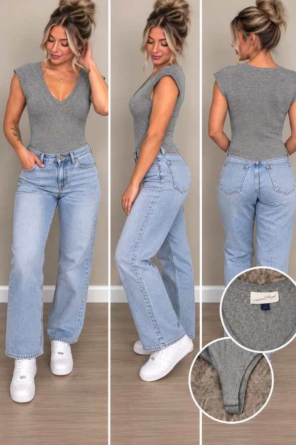 Universal Thread Bodysuit Size S Gray Ribbed V-Neck Cap Sleeve - Image 2
