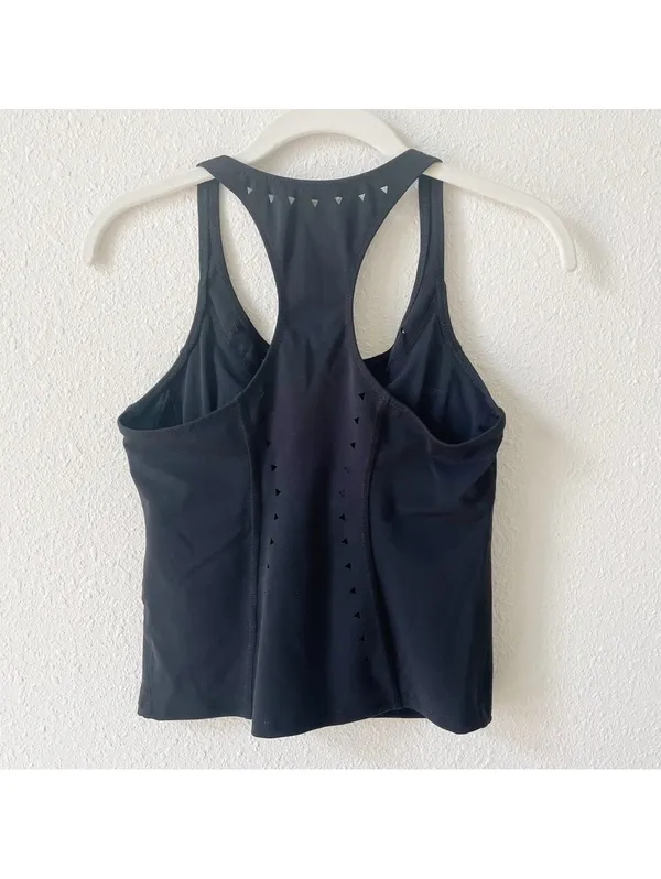 Gigi C Roberta Tank Top Black Size XS Laser Cut Cropped Athleisure Workout - Image 2