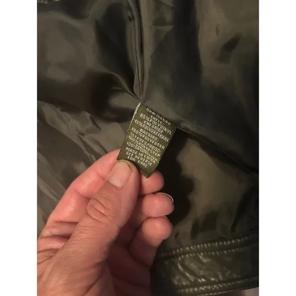 Joujou Womens Moto Jacket Olive Green Faux Leather Camo Sleeves Hooded Medium - Image 6