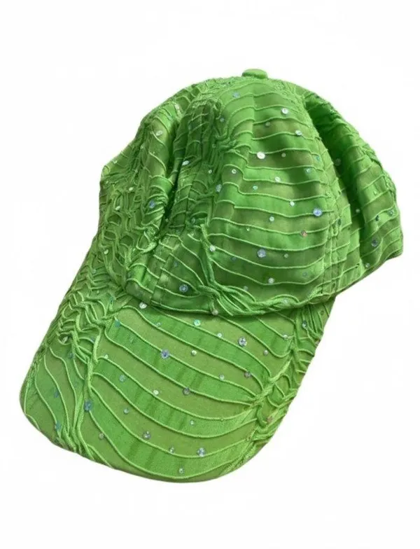 Woman’s lime green with silver sequence hat one size - Image 2