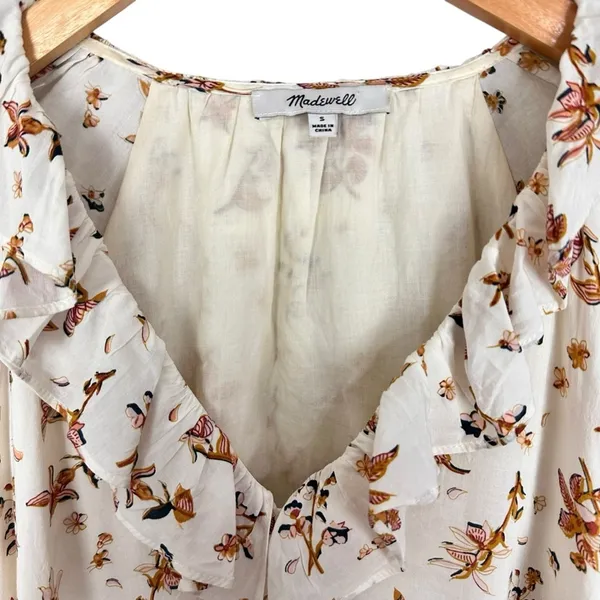 Madewell Ruffle Button Front Trapeze A-line Babydoll Dress Floral Reef Sz Small - Image 8
