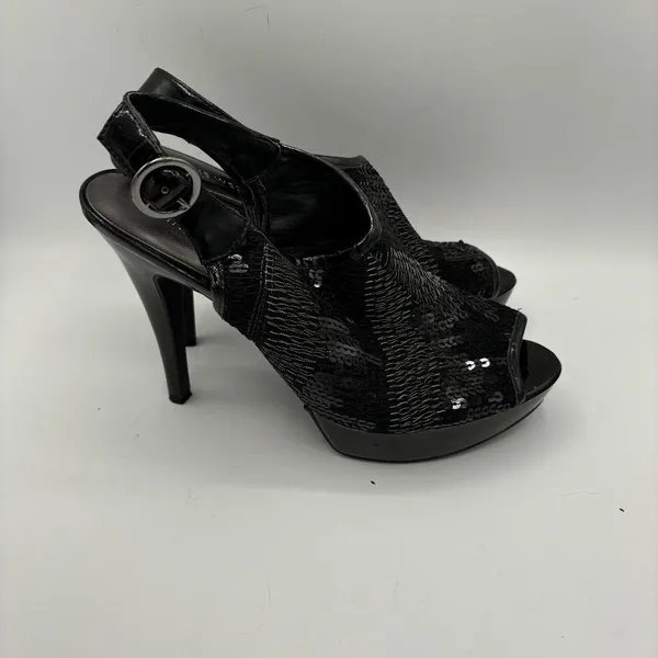 NINE WEST Black Sequin/Metallic‎ Look Heels, Womens Size 7 - Image 4