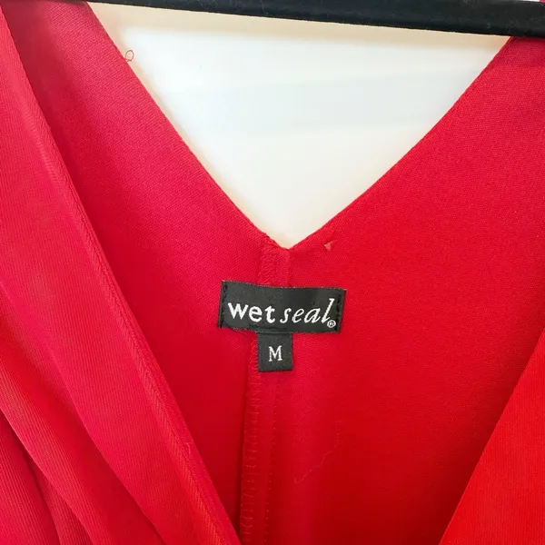 Vintage Wet Seal Y2K Babydoll Midi Dress‎ Medium Red Asymmetric Hem Fairy Vamp - Image 5
