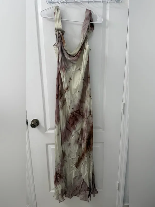 NWT- ZARA Satin Tie-Dye Maxi Slip Dress Off Shoulder Purple Cream Sz XL - Image 7