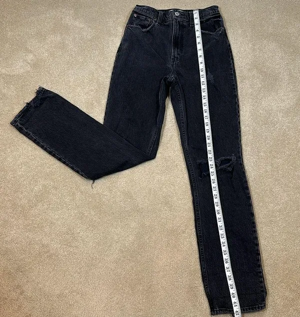 Abercrombie Distress 90s Straight Ultra High Rise Women Black Jeans Size 24 /00L - Image 9