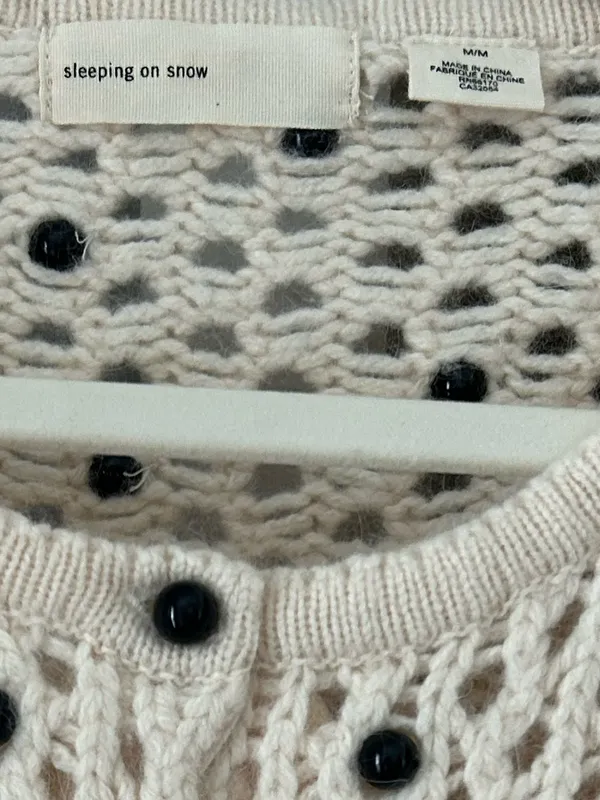 Anthropologie Sleeping on Snow Tea for Two Crochet Yoke Beaded Button Cardigan - Image 4