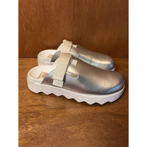 Sorel Viibe Metallic Silver Sea Salt Platform Clogs sz 11 Futuristic Chunky - Image 4