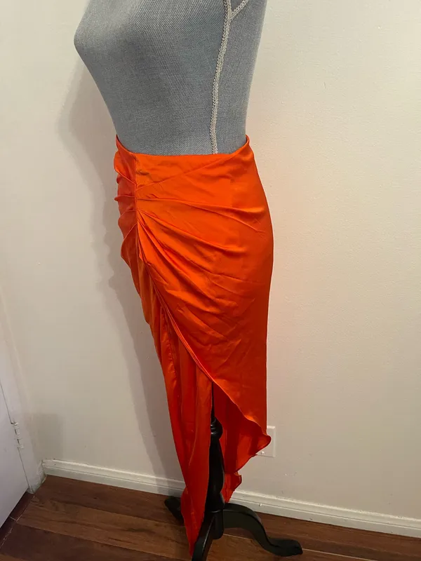 Oh Polly Bright Orange Satin Skirt with a Top - Image 2