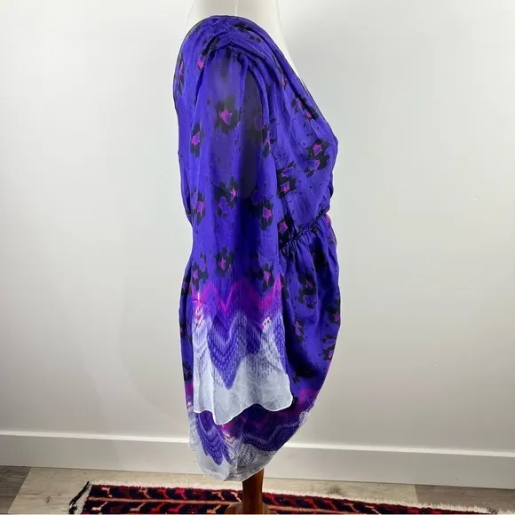 Aryn K Purple Silk Dress Size M 100% Silk Print‎ V-Neck Elastic Waist Fairycore - Image 12