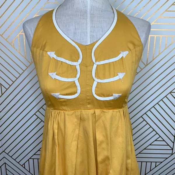 Anthropologie Floreat‎ Anchors Aweigh Dress Halter Embroidered Yellow Size 4 - Image 3