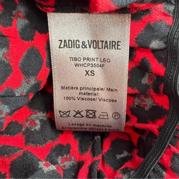 Zadig‎ & Voltaire Tibo Print Leo Ruffle Leopard Cheetah Top red XS - Image 7