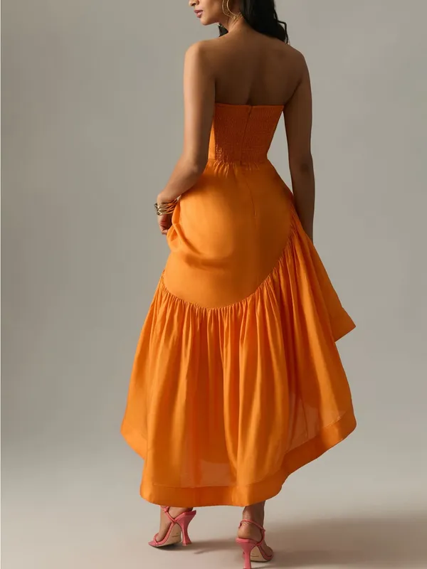 Anthropologie Let Me Be Strapless Asymmetrical Orange Dress - Image 9