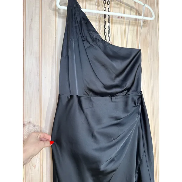 Lulus Signature Elegance Black Satin One-Shoulder Maxi Dress Banquet Large - Image 4