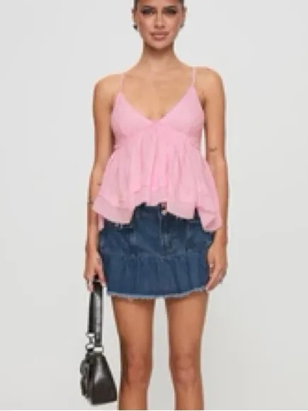 Princess Polly Pink Tank Top Size 4 Small Ruffle Gauze Flowy V Neck Coquette - Image 6