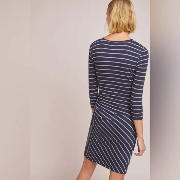 NEW Anthropologie Sundry Fabian Faux Wrap‎ Striped Shirt Dress Women’s 1/S Navy - Image 11