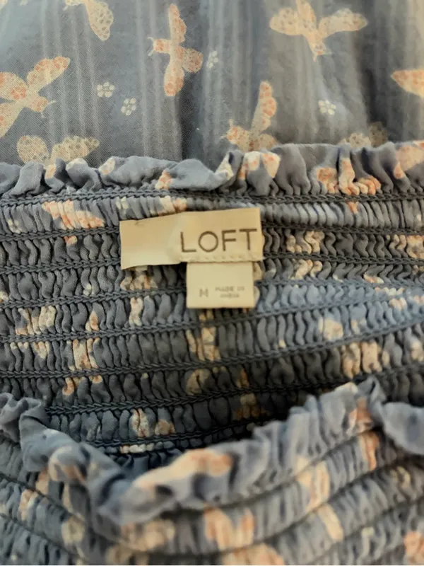 LOFT Blue Floral Smocked Waist Skirt - Image 3
