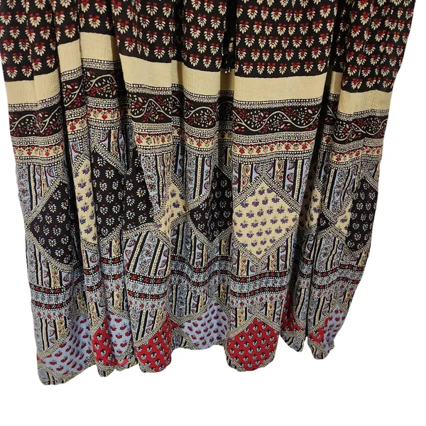 Vintage Sag Harbor Crinkle Tribal Broomstick Pleated A-Line Midi Skirt Large - Image 4
