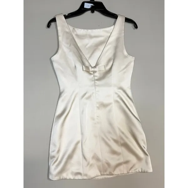 ASTR the Label Alisanne Satin Boat-Neck Bow Sleeveless Mini Dress Cream Small - Image 9
