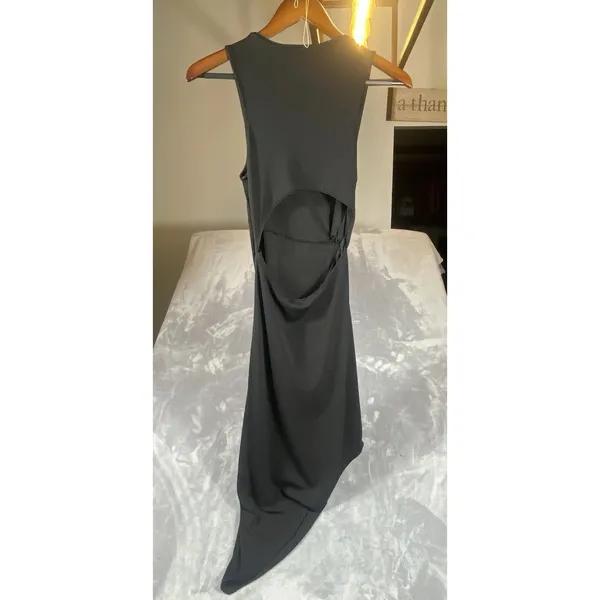 Bershka Black Asymmetric Dress Small Midi Elegant Cut Out Whimsy‎ Goth Sexy - Image 3