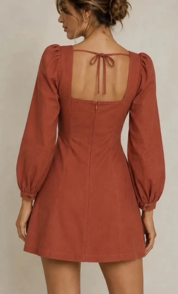 DArk~Square Neck Mini Dress in Burnt Orange. Size XL - Image 3