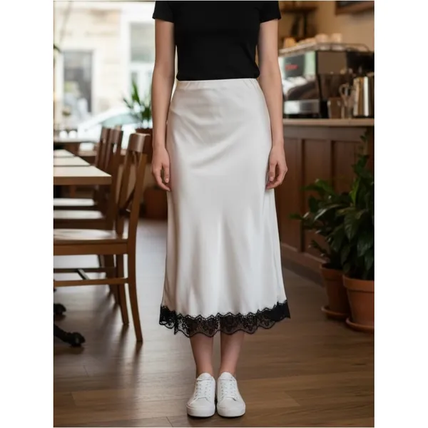 NWT White Satin Slip Maxi Skirt Black Lace Hem Y2K 90s‎ Indie Sleaze S A New Day - Image 10