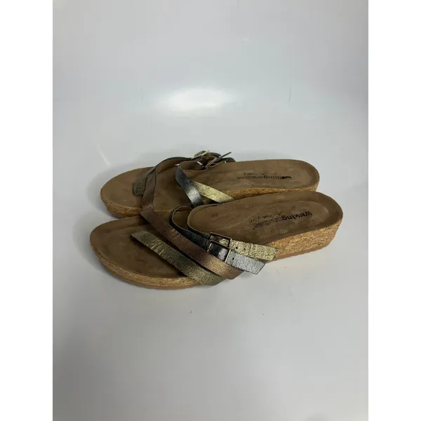 Walking Cradles Wedge‎ Sandals Womens 9W Metallic Gold Silver Bronze Strappy - Image 8