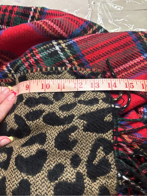 Maurices Blanket Scarf Reversible Red Plaid Cheetah Print New Pashmina Shawl - Image 5