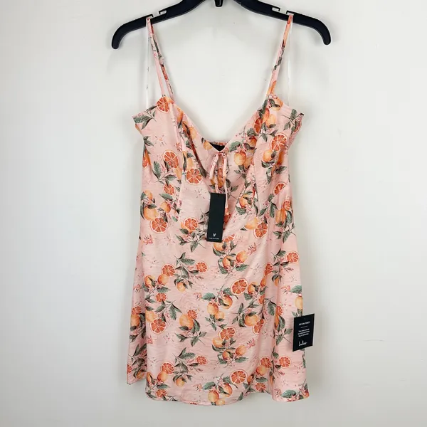 Lulus Diora Pink Orange Print Sleeveless Mini Dress Rayon Vacation Large NWT - Image 6
