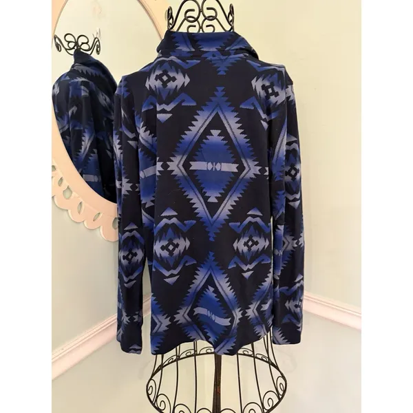Chaps Women’s Sweatshirt Southwestern Diamond Shawl Neck Blue‎ Black L - Image 5