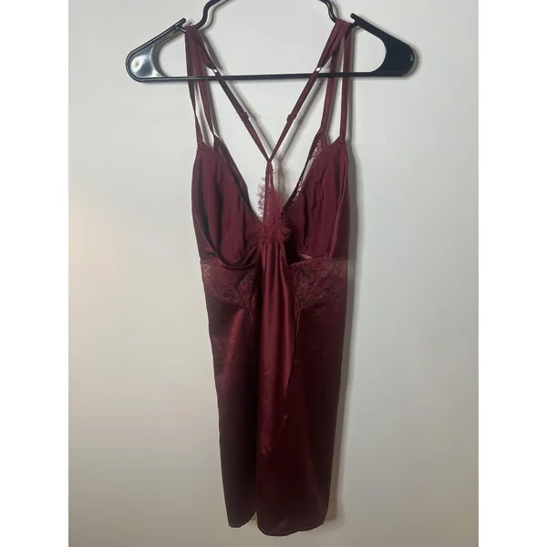 Wm Large Satin Lingerie Lace Red Chemise Nightgown Sleepdress Romantic Goth Sexy - Image 3