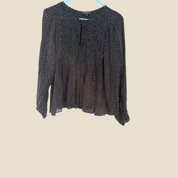 Rag & Bone Black White‎ Polka Dot Pleated Keyhole Blouse XS Coquette Career - Image 2