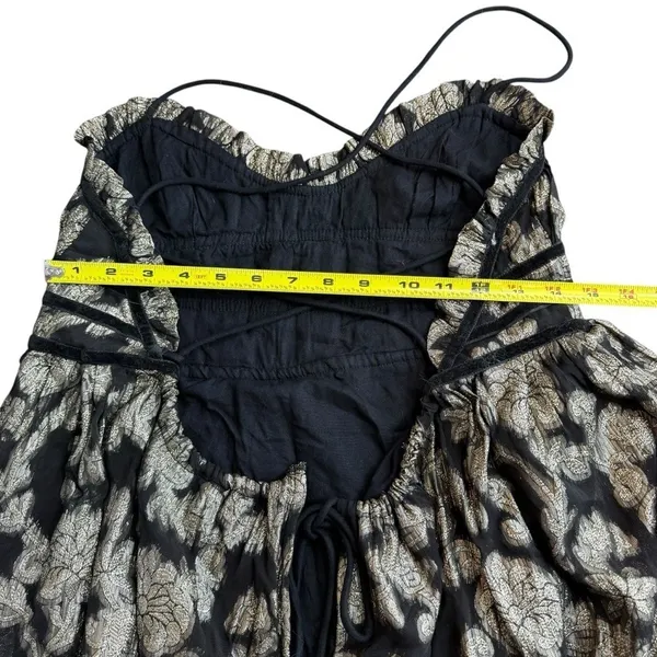 Free People Size S‎ Charlie Bustier Maxi Dress Black Gold Metallic Whimsigoth - Image 10