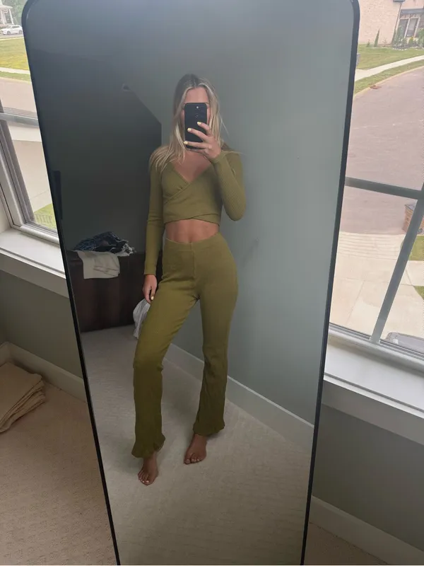 Cosabella Ribbed Olive Green Women's Knit Pants - Image 2