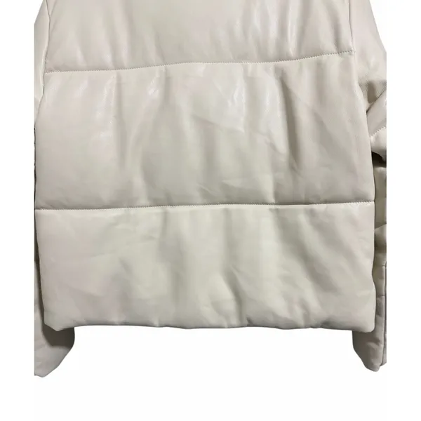 Abercrombie & Fitch Mini Puffer Vegan Leather Jacket Cream Women's Size‎ Small - Image 6
