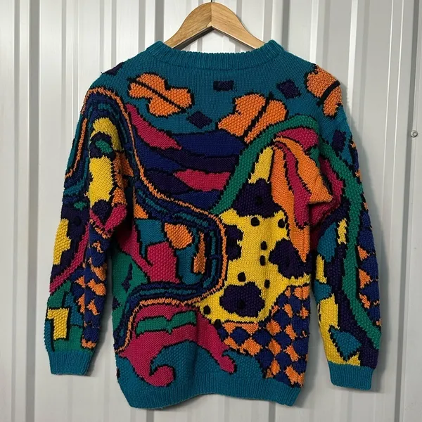 Vintage 80s IB Diffusion Abstract Crew Neck Long Sleeve Sweater Women Small - Image 2