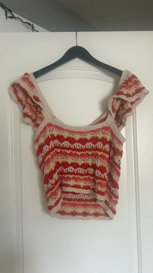 Blu Pepper Multicolor Striped Lace-Knit Scoop Tank - Red, Cream & Yellow Accents - Image 2