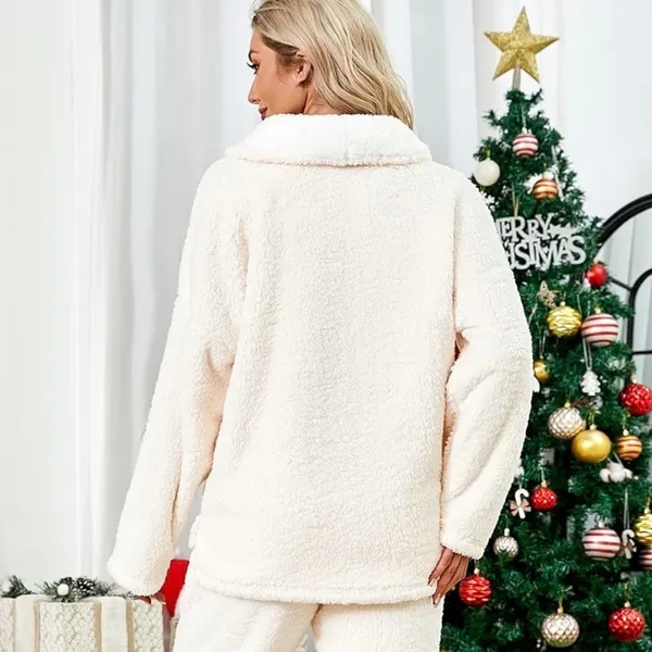 NWT Yeokou‎ Womens Cream Sherpa Fleece Pullover Sweatshirt Cozy Warm L - Image 2