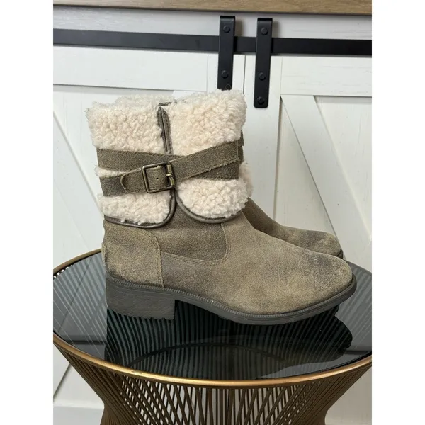 UGG Blayre II Suede Shearling Boots Womens 7.5 Brown Buckle Ankle Boot 1095153 - Image 2