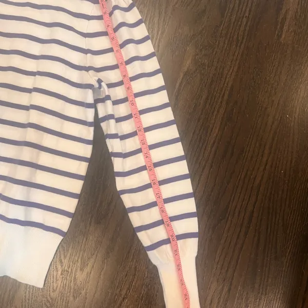 Striped Purple and White Women's Crew Neck Sweater - Image 2