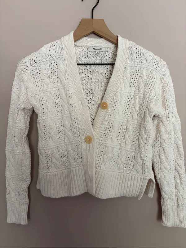 Madewell Open Cable-Stitch Cardigan Sweater Ivory XS - Image 3