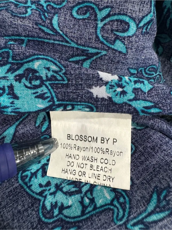 Blossom by P Blue Boho Floral Tunic Top Elephant Border Tassel Tie Size Medium M - Image 9