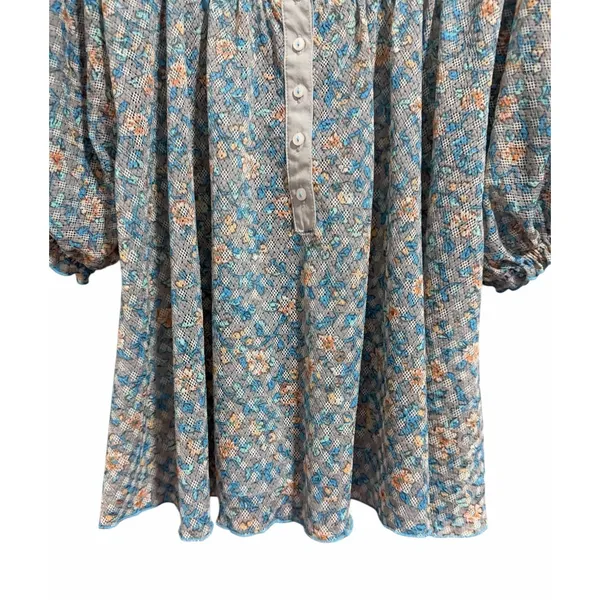 Free People Astra Peasant Top Blue Daisy Floral‎ Print Women's Size Medium - Image 5