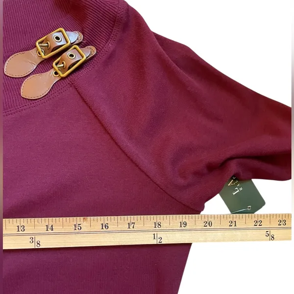 LAUREN RALPH LAUREN Burgundy Red Boat Neck Long Sleeve Cotton Knit Dress - Sz XL - Image 11
