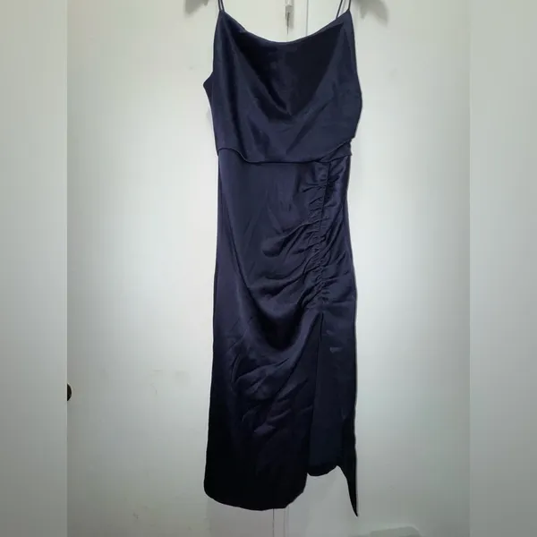 Alice + Olivia Dion Ruched Midi Slip Dress Navy Size 4 - Image 3
