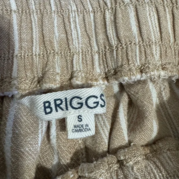 Briggs Womens Small Pants‎ Tan White Striped Wide Leg Linen Blend Elastic Waist - Image 5