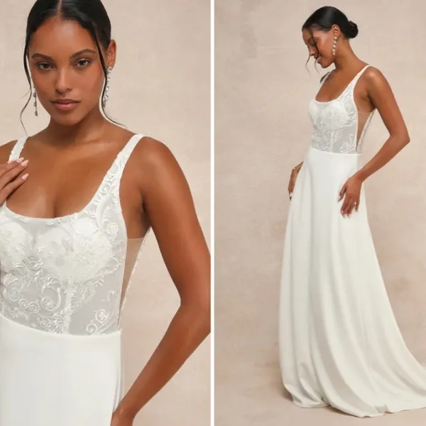 LULUS Bridal Wedding Elegant Sophisticated Floral Beaded Mermaid Gown - Image 3