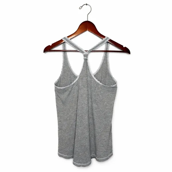 Hollister Womens Y2K Grey Lace Trim Racerback Tank Size M Heathered Cotton - Image 4