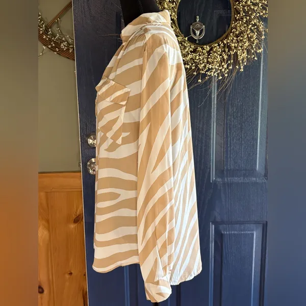 Ann Taylor Tan and White Zebra Print Blouse - Image 3