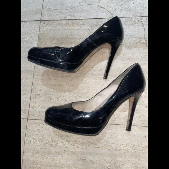 LK Bennett Shilo‎ Black Patent Round Toe Pump Heels Women's Size 39 - Image 8